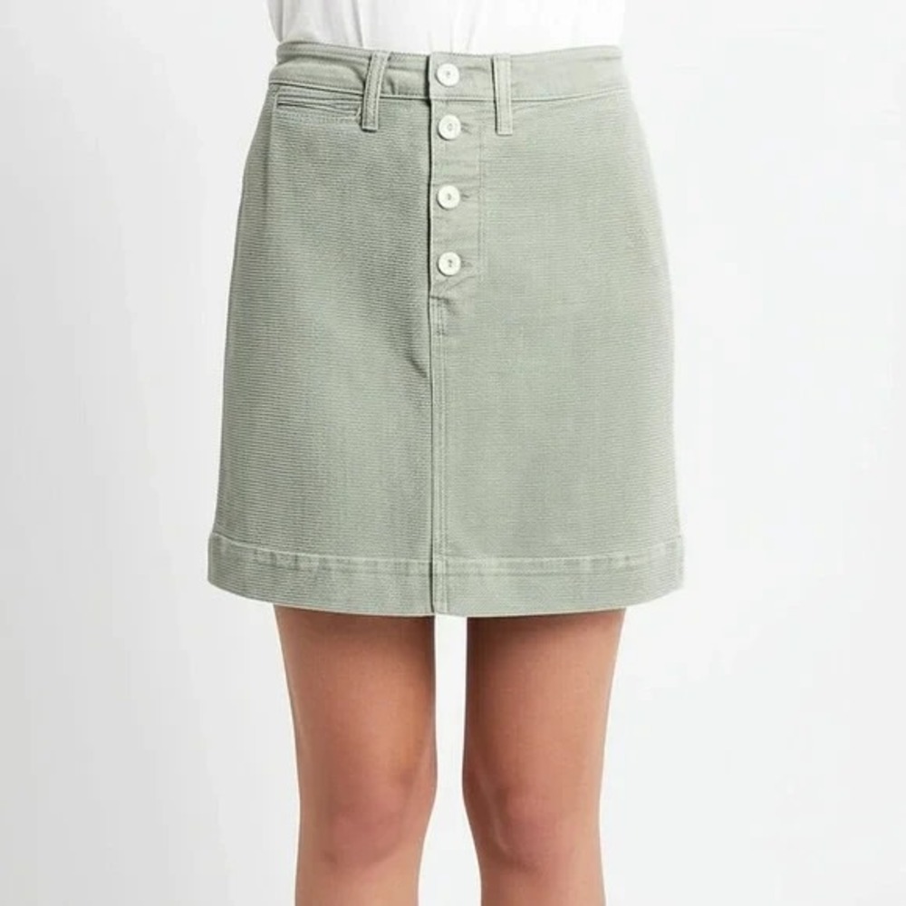 Madewell Mini Skirt Women's Size 30 Sage Green Denim Stretch Straight Button Fly